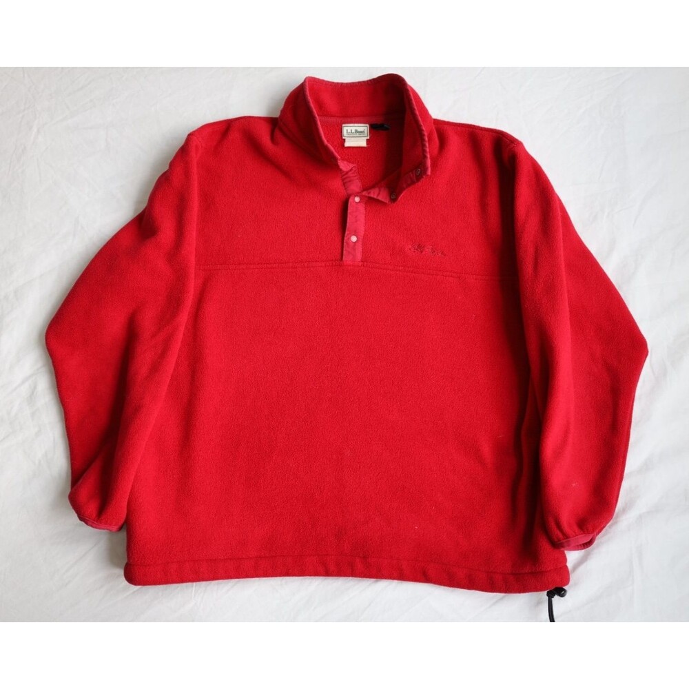 Vintage L.L.Bean Fleece Pullover Red 1/4 Snap Embroidered Logo Outdoor READ